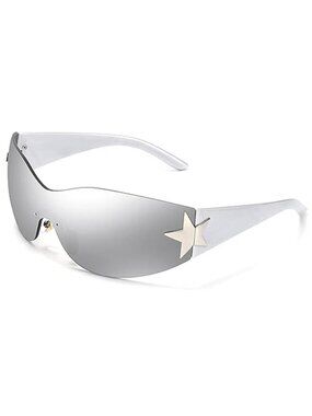 Y2K Rimless Wrap Sunglasses Futuristic Shield UV Protection Fashion Shades Women